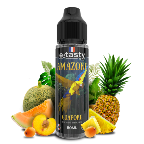 Guaporé – Amazone, e-liquide 50 ml pêche, melon, abricot, ananas & bibace fraîche