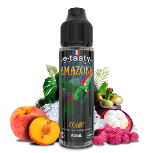 Coari – Amazone, e-liquide 50 ml mangoustan, pêche, framboise & fraîcheur pétillante