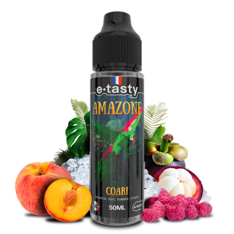 Coari – Amazone, e-liquide 50 ml mangoustan, pêche, framboise & fraîcheur pétillante