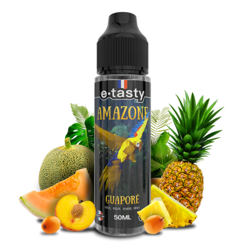 Guaporé – Amazone, e-liquide 50 ml pêche, melon, abricot, ananas & bibace fraîche