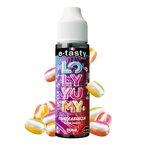 alt="Crazy Lequin 50 ml – e-liquide bonbon carnaval acidulé – Loly Yumy"