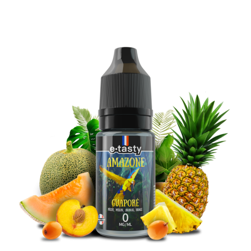 alt="Amazone Guaporé 10 ml – pêche, melon, abricot, ananas, bibace, effet frais"