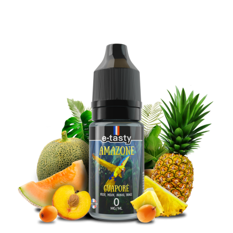 alt="Amazone Guaporé 10 ml – pêche, melon, abricot, ananas, bibace, effet frais"