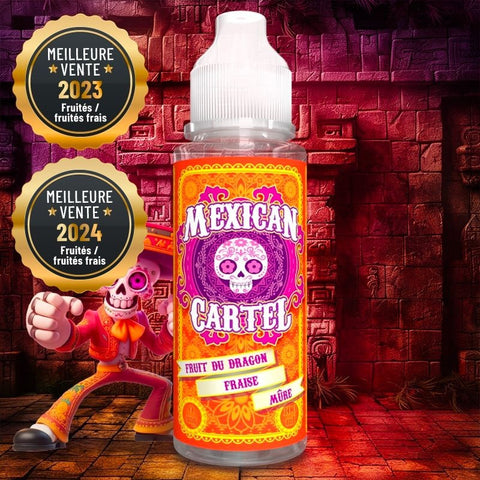 alt="E-liquide Mexican Cartel – Fruit du dragon, fraise, mûre, effet frais"